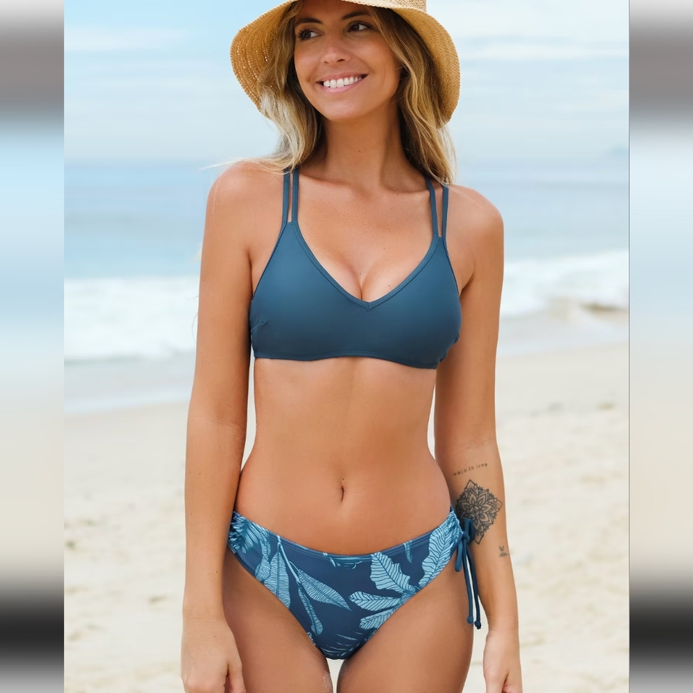 Strappy leaf print cupshe bikini